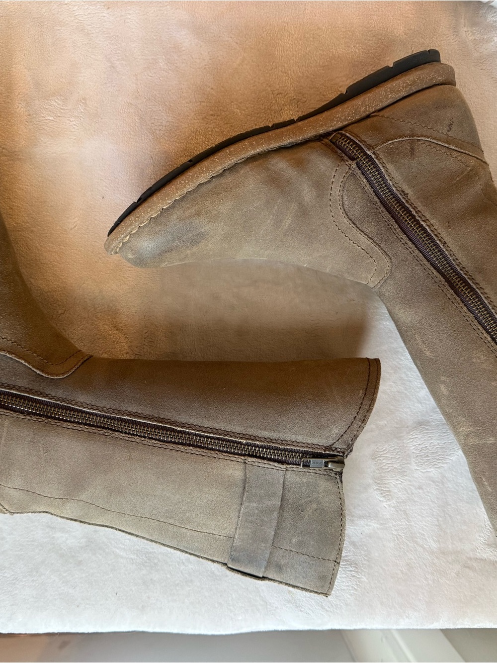 Born Olive-Taupe Suede Mid-Calf Heeled Boots - Picture 14 of 16